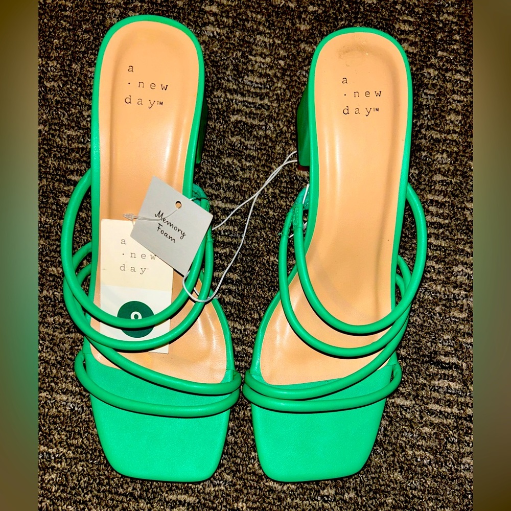 Green strap heels.